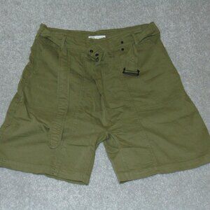 Zara Women's Green High Rise Rigid Shorts with Belt Size XL Cotton